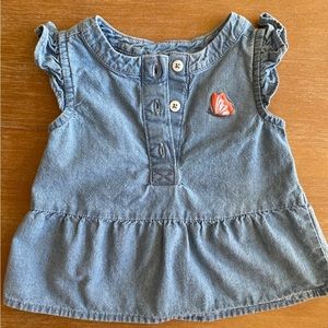 Baby girl blue Jean top with butterfly size 6-9 months